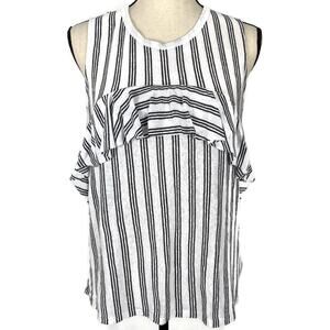 Who What Wear Ruffle Tunic Top Sleeveless Crewneck White Striped Womens Sz Lg